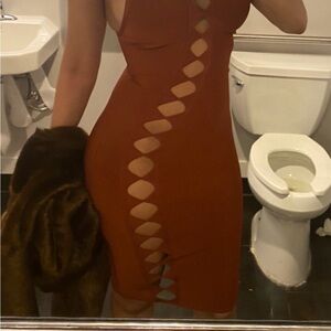 House of CB Brown Backless Cut-Out Dress